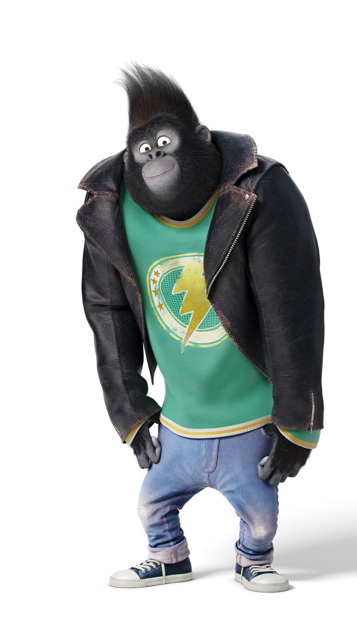 a gorilla in a green shirt and black jacket