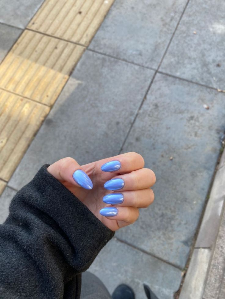 perry nail Crome Nails Square Short, Chrome Nails Oval Shape, White With Blue Chrome Nails, Square Blue Chrome Nails, Aquamarine Chrome Nails, Cobalt Blue Chrome Nails, Blueberry Chrome Nails, Summer Nails Crome, Neon Blue Chrome Nails