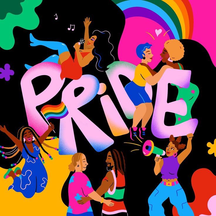 an image of people dancing around the word pride