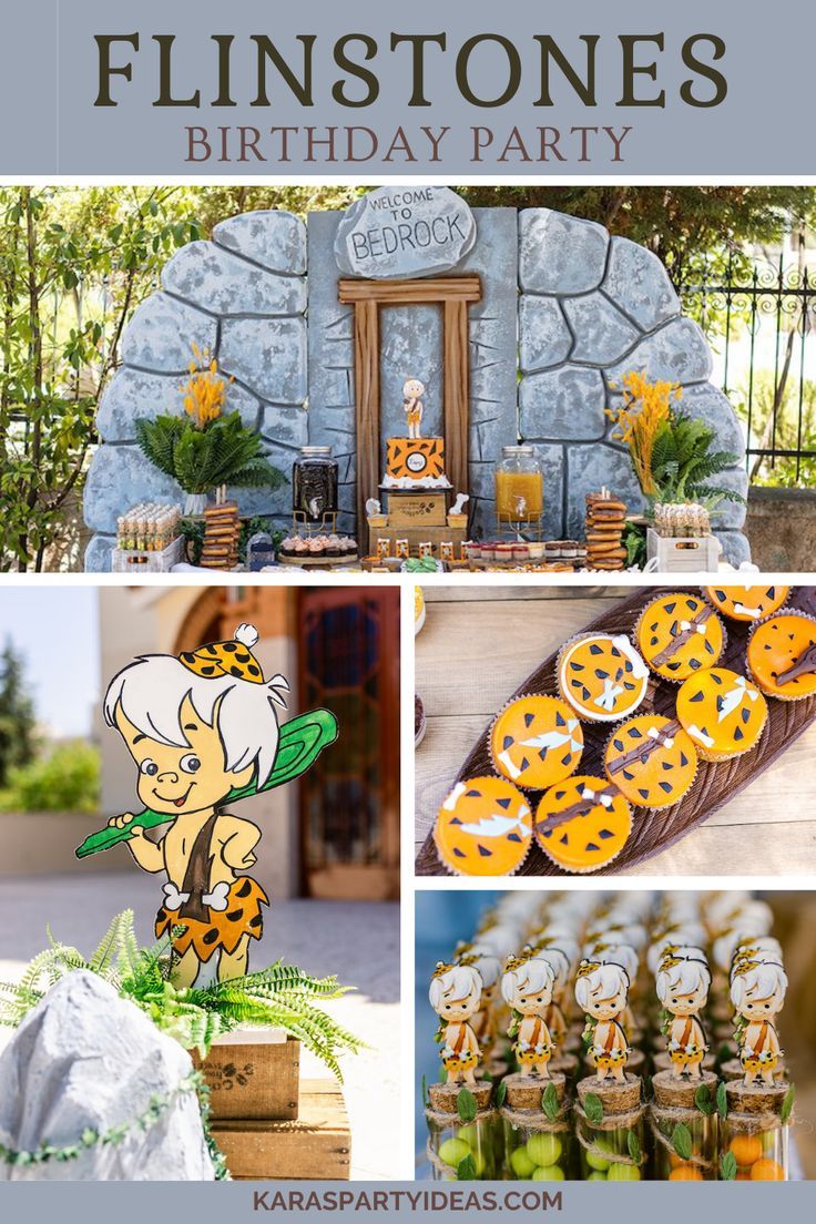 the flintstones birthday party with desserts and decorations