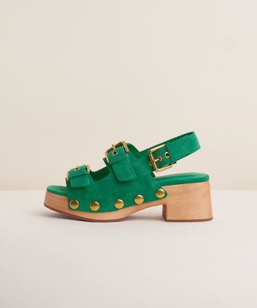 Lucia Platform Sandal, Kite Green Charlotte Stone, Kids Loafers, Italian Vacation, Collegiate Style, Clog Sandals, Green Suede, Brass Buckle, Sneaker Shopping, Low Heels