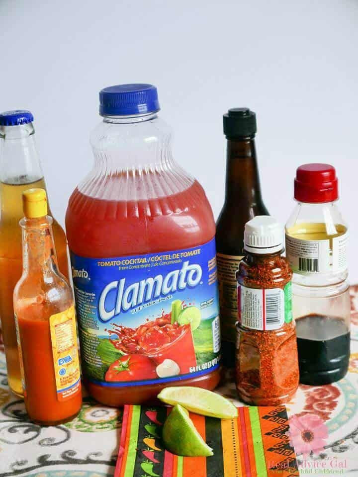 the ingredients for this mexican dish are neatly arranged on a tablecloth, including sauces and condiments