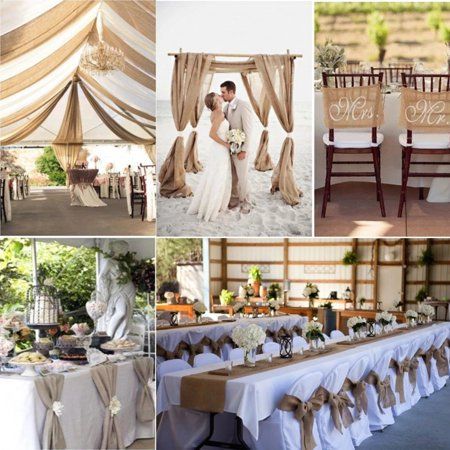 wedding decorations and table settings at an outdoor reception