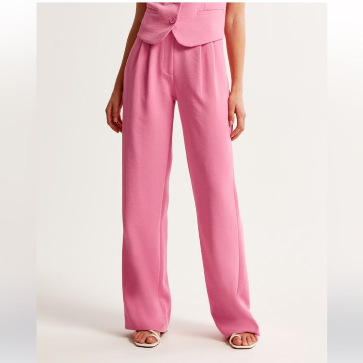 Sloane Crepe Pants Nwot, Never Worn. Tts Compared To Other Abercrombie Styles. Tailored Chic Pink Pants, Chic Tailored Pink Pants, Tailored High-waisted Pink Pants, Full Length Summer Pantsuit For Workwear, Classic Pink Summer Bottoms, Classic Pink Pants For Spring, Classic Pink Formal Bottoms, Pink Tailored Wide-leg Bottoms, Tailored Pink Wide Leg Bottoms