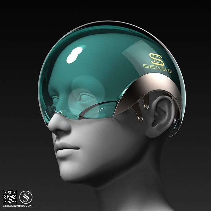 the head of a person with a futuristic helmet on it's face and eye glasses