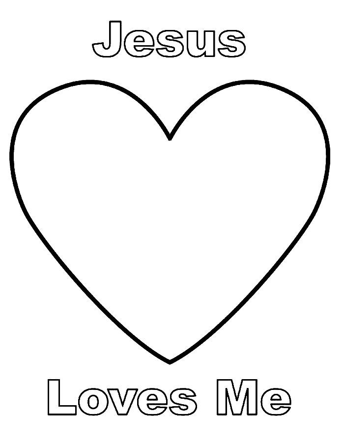 jesus loves me coloring page with a heart and the words jesus in black on white