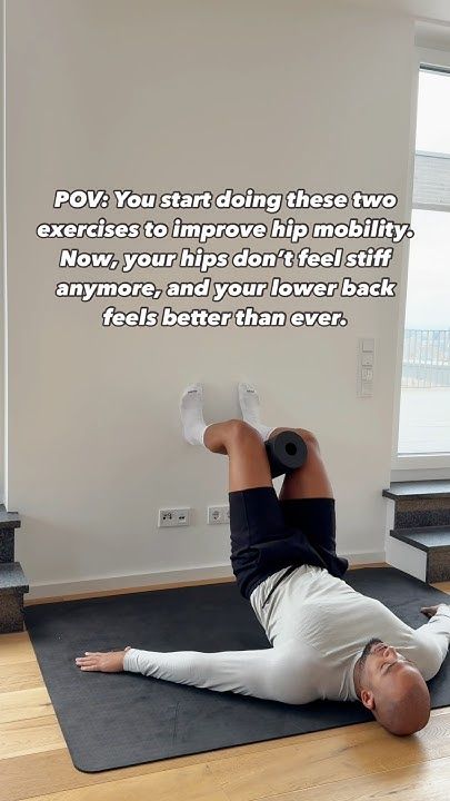 a man laying on top of a yoga mat in front of a window with the words, poty you start doing these five exercises to improve hip mobility now