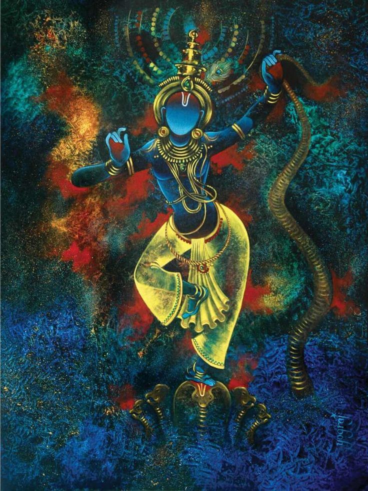 an image of the hindu god in blue and yellow colors with his arms stretched out