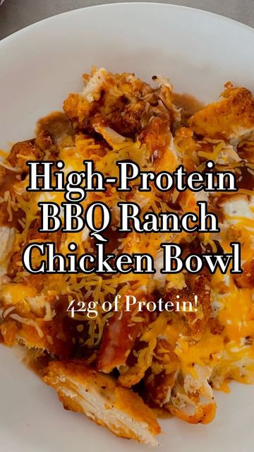 high protein bbq ranch chicken bowl on a white plate