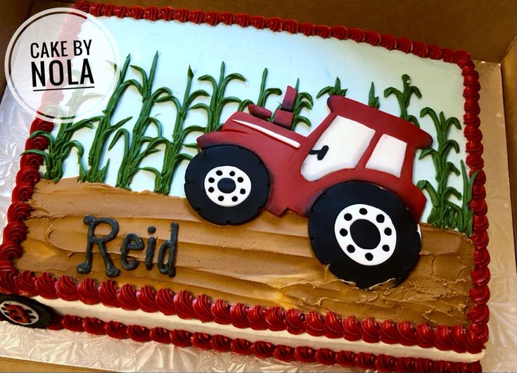 a birthday cake with a tractor on it