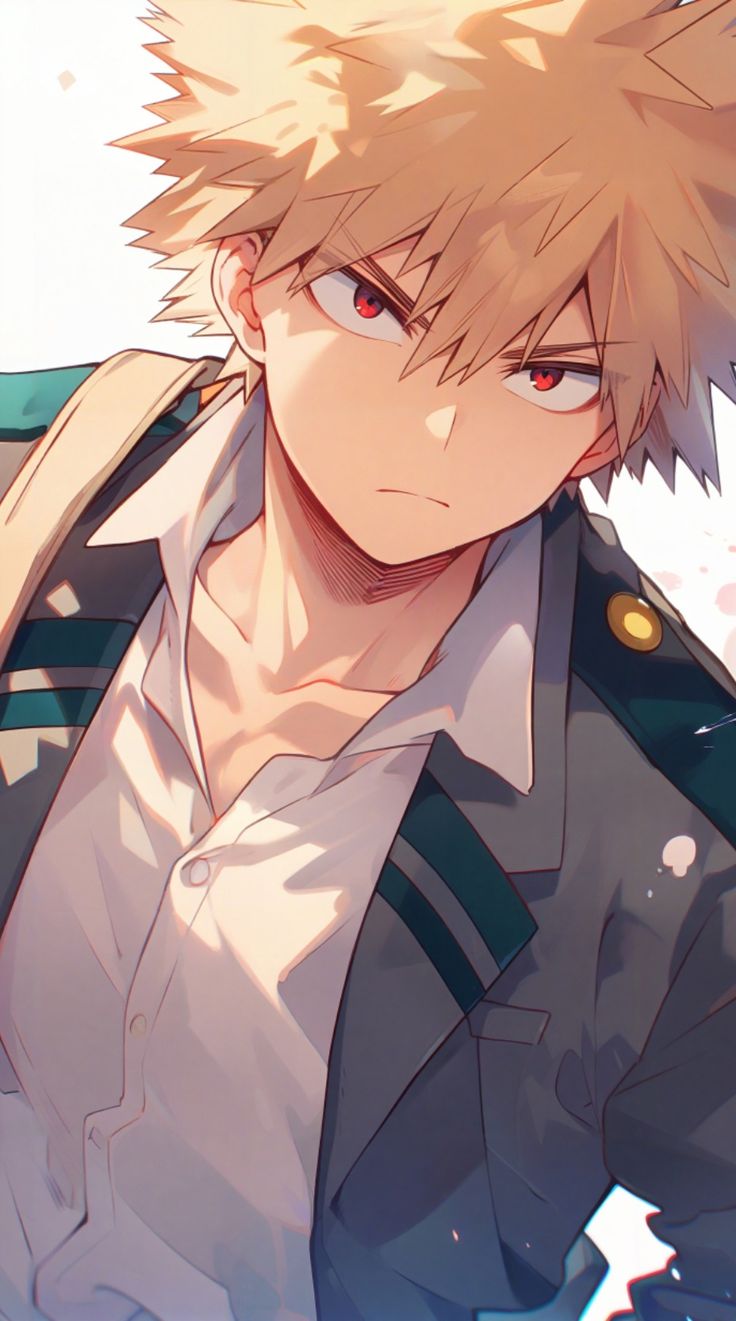 an anime character with blonde hair and blue eyes looking at something in the distance while wearing a uniform