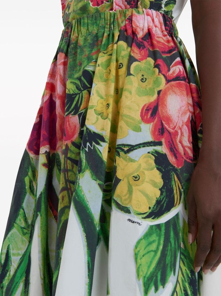 Marni Юбка Миди с Цветочным Принтом - Farfetch Cotton A-line Skirt With Floral Print, Summer Floral Print Dresses With Voluminous Skirt, Knee-length Floral Print Skirt For Garden Party, Spring Floral Print Voluminous Skirt, Spring Floral Print Dress With Voluminous Skirt, Floral Print Dress With Flowy Flared Skirt, Multicolor Full Skirt Dress With Gathered Detail, Multicolor Full Dress With Gathered Skirt, Spring Floral Print Flared Dress