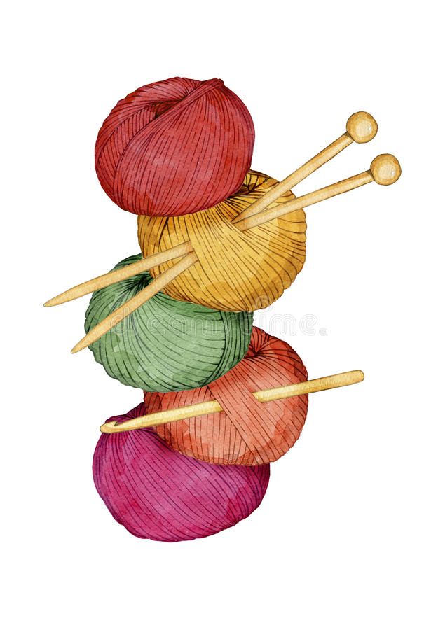 three balls of yarn with knitting needles in front of the top one is red, green and yellow