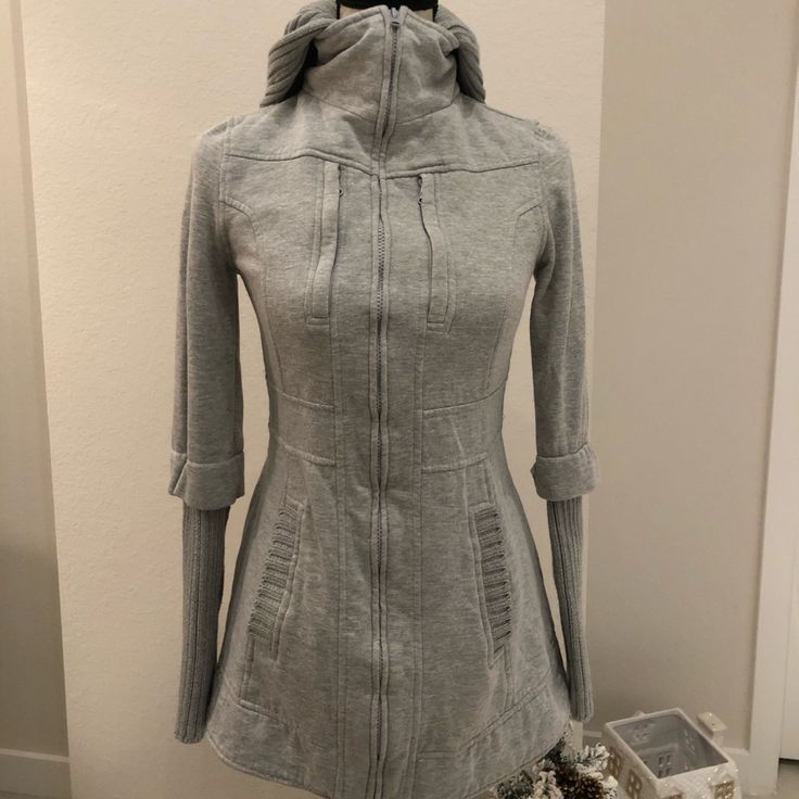 Never Worn, This Sweater Is Perfect To Wear As The Winter Weather Is Breaking. The Silhouette And Length Are Very Flattering. Plenty Of Pockets For All The Necessities We Must Carry. New Without Tags Fitted Gray Outerwear, Winter Weather, Zip Up Sweater, Detachable Hood, Japanese Fashion, Design Inspo, The Winter, To My Daughter, Dream Closet