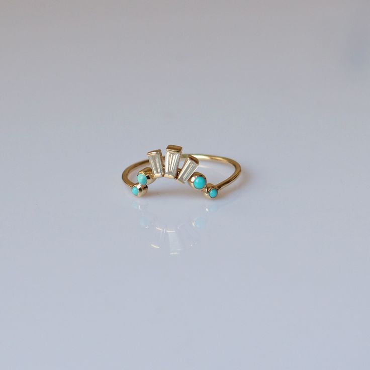 Diamond And Turquoise Ring, Yellow Gold Stackable Ring, Turquoise Engagement Ring, Turquoise Wedding Band, Turquoise Ring Engagement, Stock Design, Gold Diamond Band, Gold Rings Stackable, Crown Ring