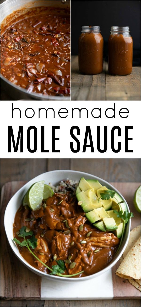 homemade mole sauce in a white bowl with avocado and cilantro on the side