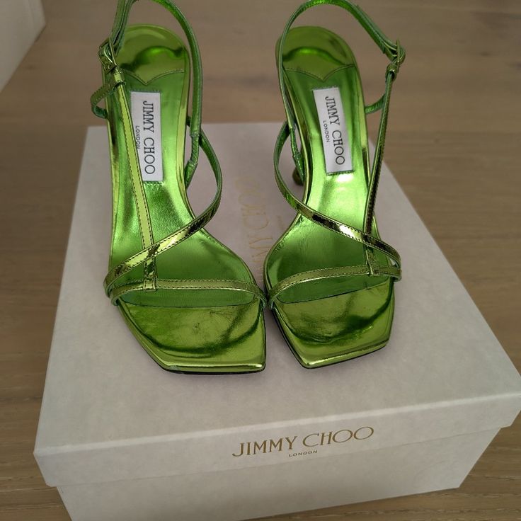 Never Worn Jimmy Choo Etana 80 Mm Matcha Color Shoes. Size 38 (Eu)/Size 8 (Us). Comes With Box + Dustbags. Luxury Green Heels With Padded Heel, Green Patent Leather Luxury Heels, Green Luxury Patent Leather Heels, Luxury Green Patent Leather Heels, Luxury Green Heels For Evening, Matcha Color, Color Shoes, Shoe Inspo, Jimmy Choo Shoes