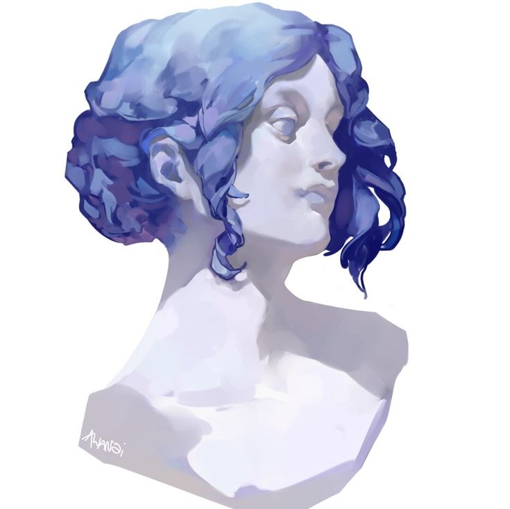 a painting of a woman with blue hair