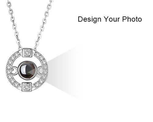 Personalized Photo & 100 Languages Projection Necklace White Gold Clavicle Chain Necklace With Round Pendant, Silver Pendant Chain Necklace As Gift For Her, Personalized Silver Chain Necklace With Round Pendant, Engraved White Gold Chain Necklace, Engraved White Gold Chain Necklace For Gift, Engraved White Gold Round Chain Necklace, Engraved Silver Chain Necklace With Round Pendant, Anniversary Silver Chain Necklace, Anniversary Silver Chain Round Necklace