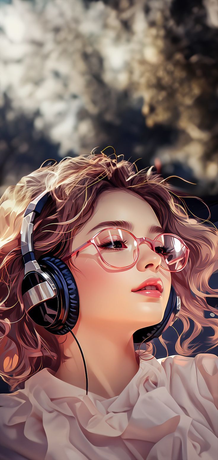 a digital painting of a woman wearing headphones