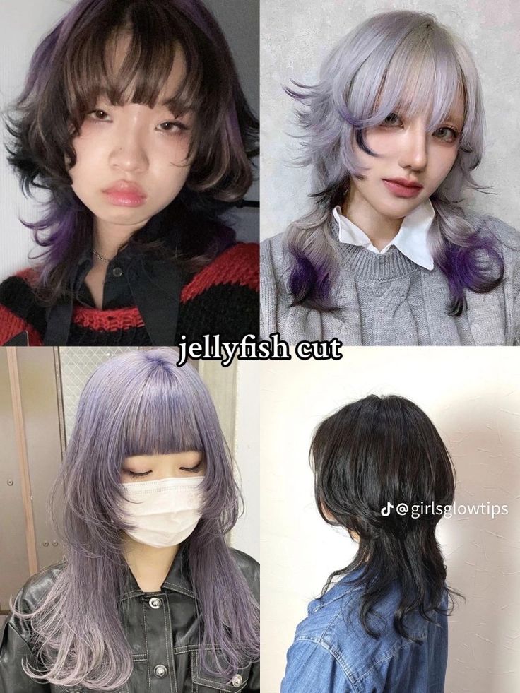 Jelly Fish Cut Long, Jelly Fish Haircut Medium, Jellyfish Haircut Medium Length, Jellyfish Cut Curly Hair, Long Jellyfish Haircut, Jelly Fish Hair Cuts, Vocaloid Oc, Jellyfish Cut, Jellyfish Haircut