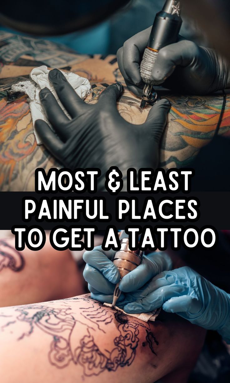 a person getting their tattoo done with the words, most & least painful places to get at