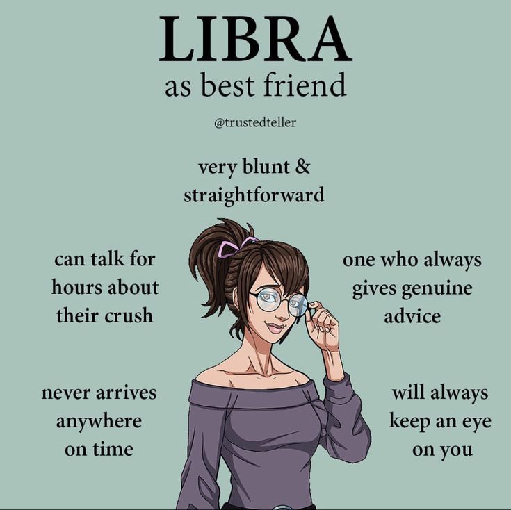 a woman in glasses with the words libra as best friend