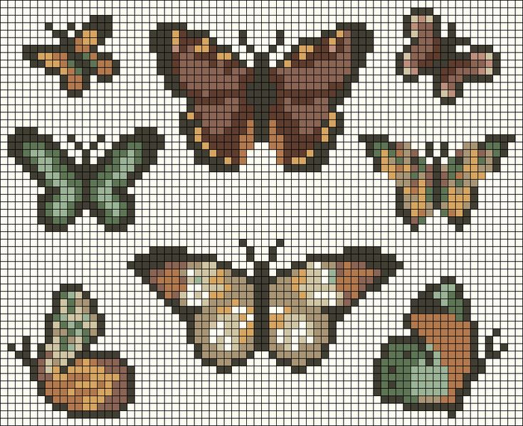 a cross stitch pattern with different types of butterflies