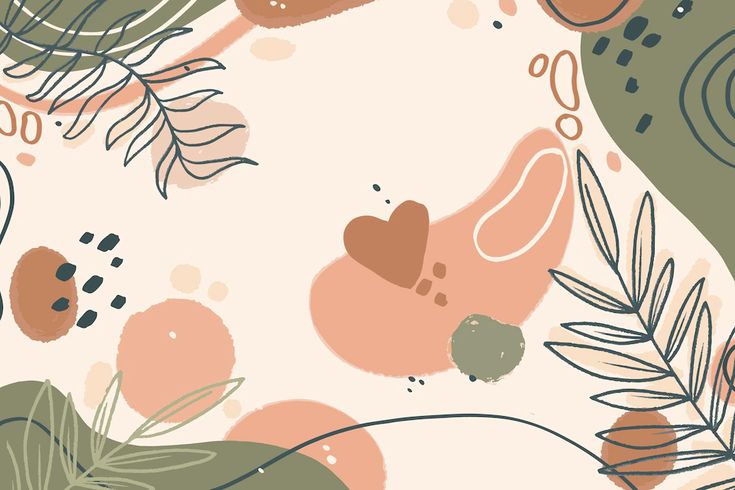 an abstract floral background with leaves and dots in pink, green, orange and beige colors