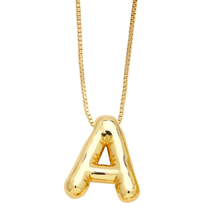 Unleash your style with our Gold Bubble Letter Necklace – a chic and playful accessory to elevate your look. Plated in radiant 18k gold, each letter exudes individuality and charm. The bold, bubbly design makes a statement, whether worn solo or layered for an on-trend look. 18k Gold Plated 18in *PREORDER - This item is Gold Letter A, Bubble Letter Necklace, Summer Wishlist, Gold Bubbles, Bubble Letter, Wishlist 2024, Preppy Jewelry, Cute Ear Piercings, Big Bubbles