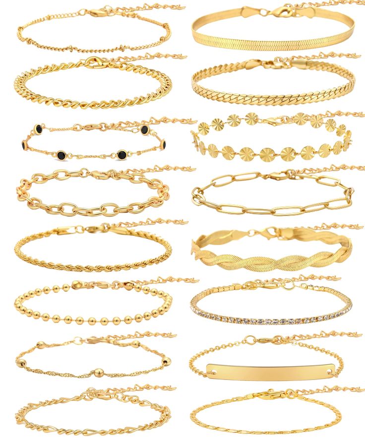 PRICES MAY VARY. 【Gold Chain Bracelets Set】You will receive 16 PCS gold chain bracelets,including beaded bracelet,flat snake chain bracelet,paperclip chain bracelets,rope bracelet and other different fashionable chain bracelet. These gold bracelets are suitable for layering as well as being worn alone. A variety of combinations not only provide more choices for your daily wear, but also make you more charming. 【Hypoallergenic Material】This gold link bracelets set is made of high-quality copper. Layering Gold Jewelry, Stacking Bracelets Gold, Layered Gold Bracelets, Bracelet Ideas Gold, Bracelets Gold Simple For Women, Birthdays Wishes, Everyday Bracelets, Birthday Wish List, Gold Layered Bracelets