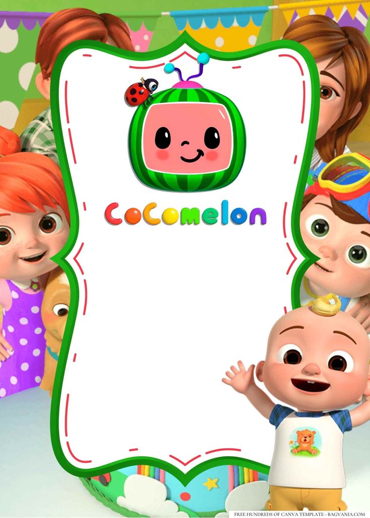 the children are standing in front of a sign that says cocomelon