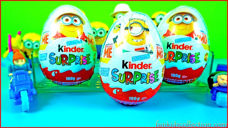 three kinder surprise eggs sitting on top of each other