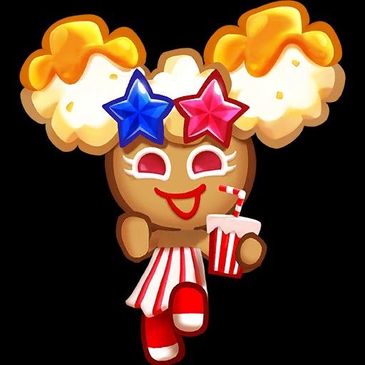 a cartoon character with stars and stripes holding a drink in one hand and popcorn in the other