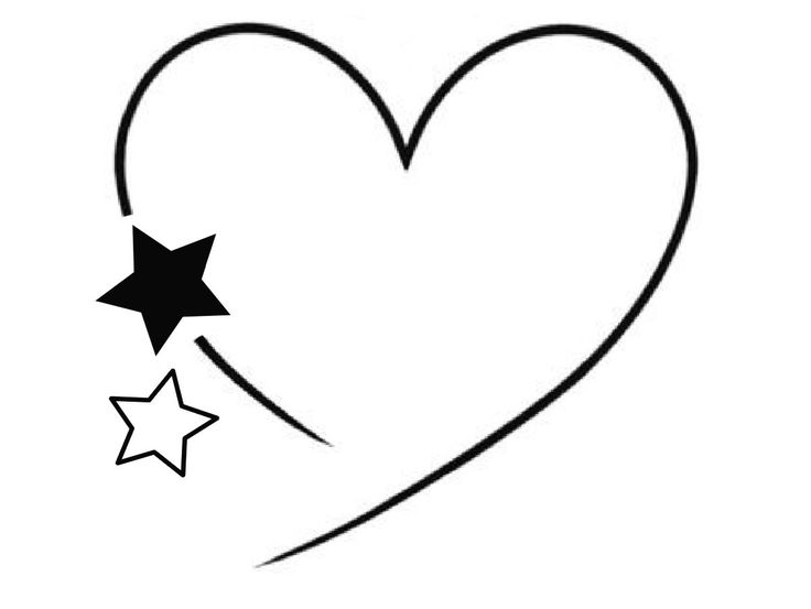 a black and white drawing of a heart with three stars on it's side