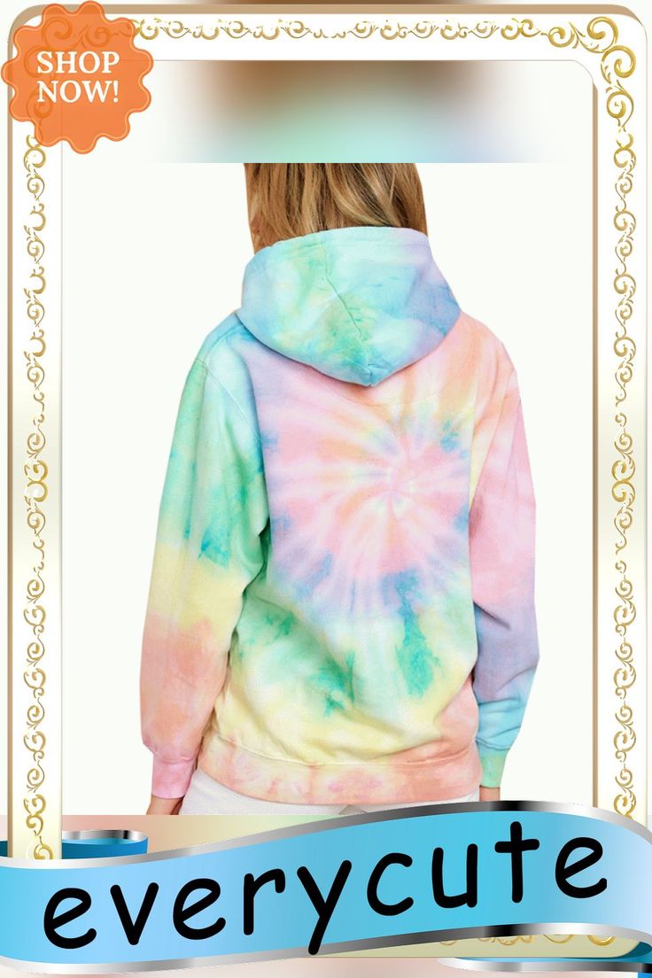 Aquamarine Tie Dye Print Drawstring Hoodie Spring Drawstring Crew Neck Sweatshirt, Green Casual Sweatshirt With Drawstring, Casual Green Sweatshirt With Drawstring, Spring Tie Dye Hoodie With Drawstring Hood, Casual Rainbow Tops For Winter, Casual Rainbow Top For Winter, Spring Casual Drawstring Sweatshirt, Spring Casual Sweatshirt With Drawstring, Casual Drawstring Sweatshirt For Spring