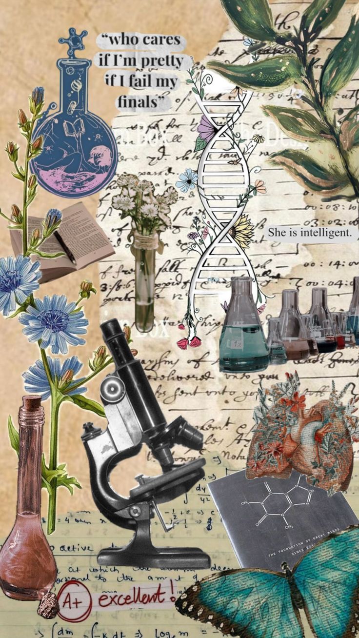 a collage of science related items including flowers, plants and microscopes is featured in this image