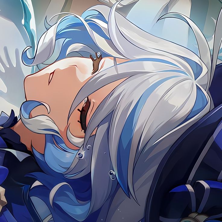 an anime character with white hair and blue eyes