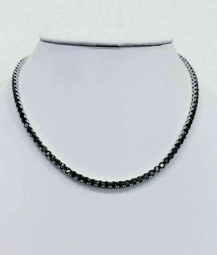 25Ct Round Simulated Black Diamond 18" Tennis Necklace 925 silver 14K White Gold Plated Black Tennis Necklace, Black Sterling Silver Necklace For Anniversary, Black Diamond Sterling Silver Necklace, Silver Necklaces With Black Diamonds For Anniversary, White Gold Necklaces With Black Diamonds For Anniversary, White Gold Necklace With Black Diamonds For Anniversary, Black Sterling Silver Single Strand Jewelry, Black Sterling Silver Necklace With Silver Clasp, Sterling Silver Black Hallmarked Necklace