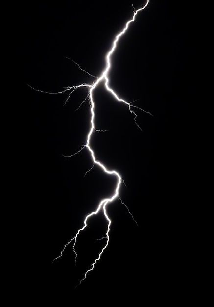 lightning strikes in the dark night sky with bright white lightening on it's side