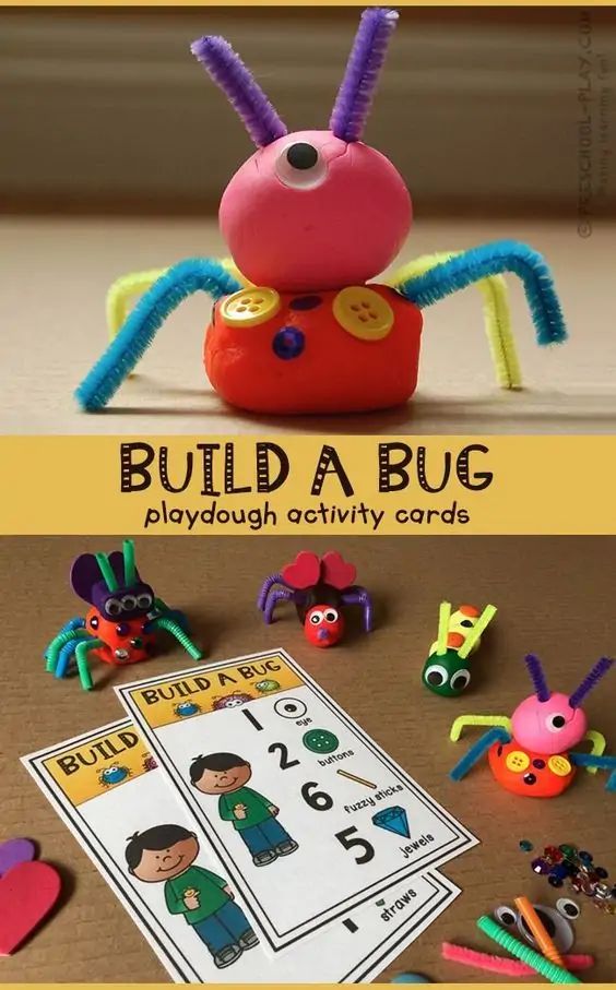 a book cover for build a bug playdough activity cards