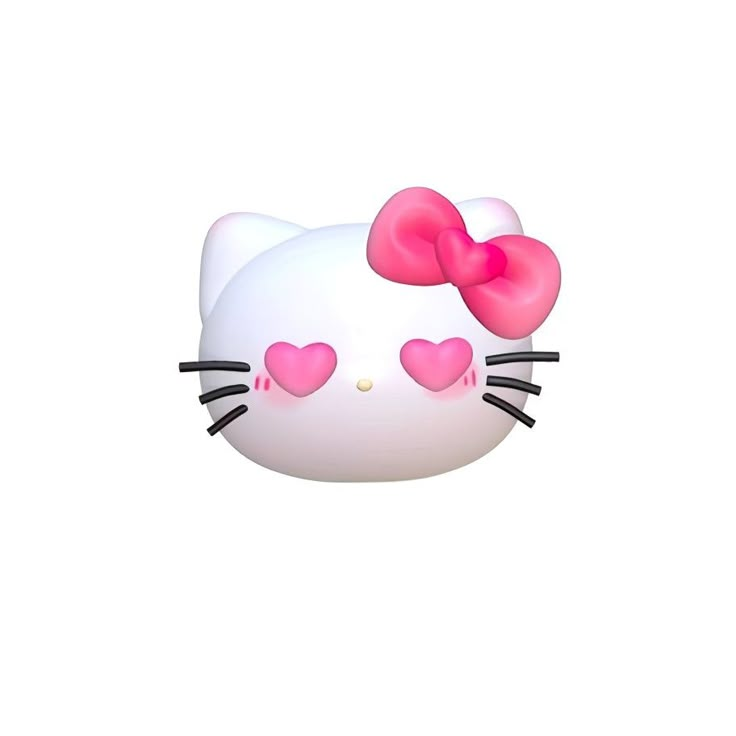 an image of a white kitty with pink hearts on it's head and ears