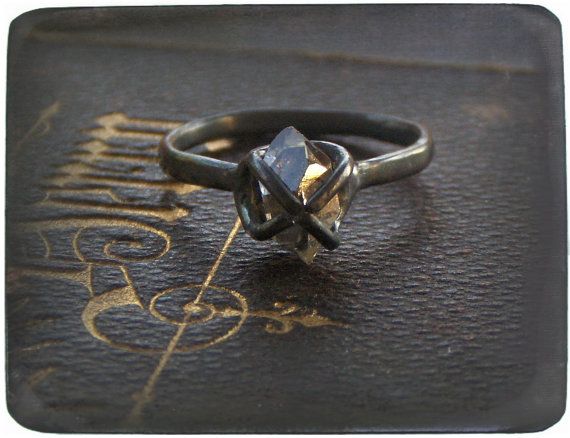 Handmade Engagement Ring Herkimer Diamond Sterling by Chymiera, $164.00 Goth Engagement Rings, Non Diamond Engagement Rings, Gothic Engagement Ring, Gold Promise Rings, Handmade Engagement Rings, Aquamarine Engagement Ring, Gold Ring Stack, Unique Diamonds, Herkimer Diamond