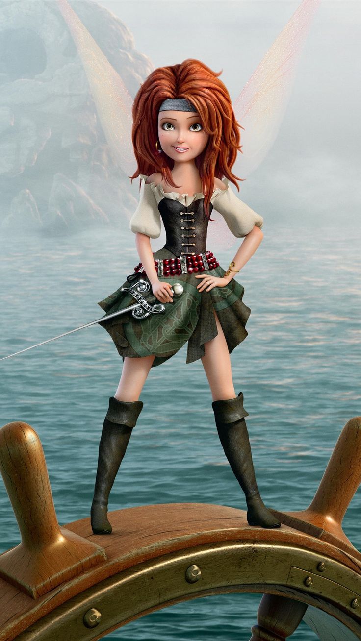 a girl dressed as a pirate standing on the deck of a ship