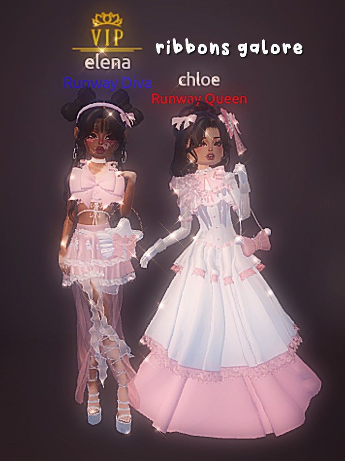 two dolls are dressed up in pink and white