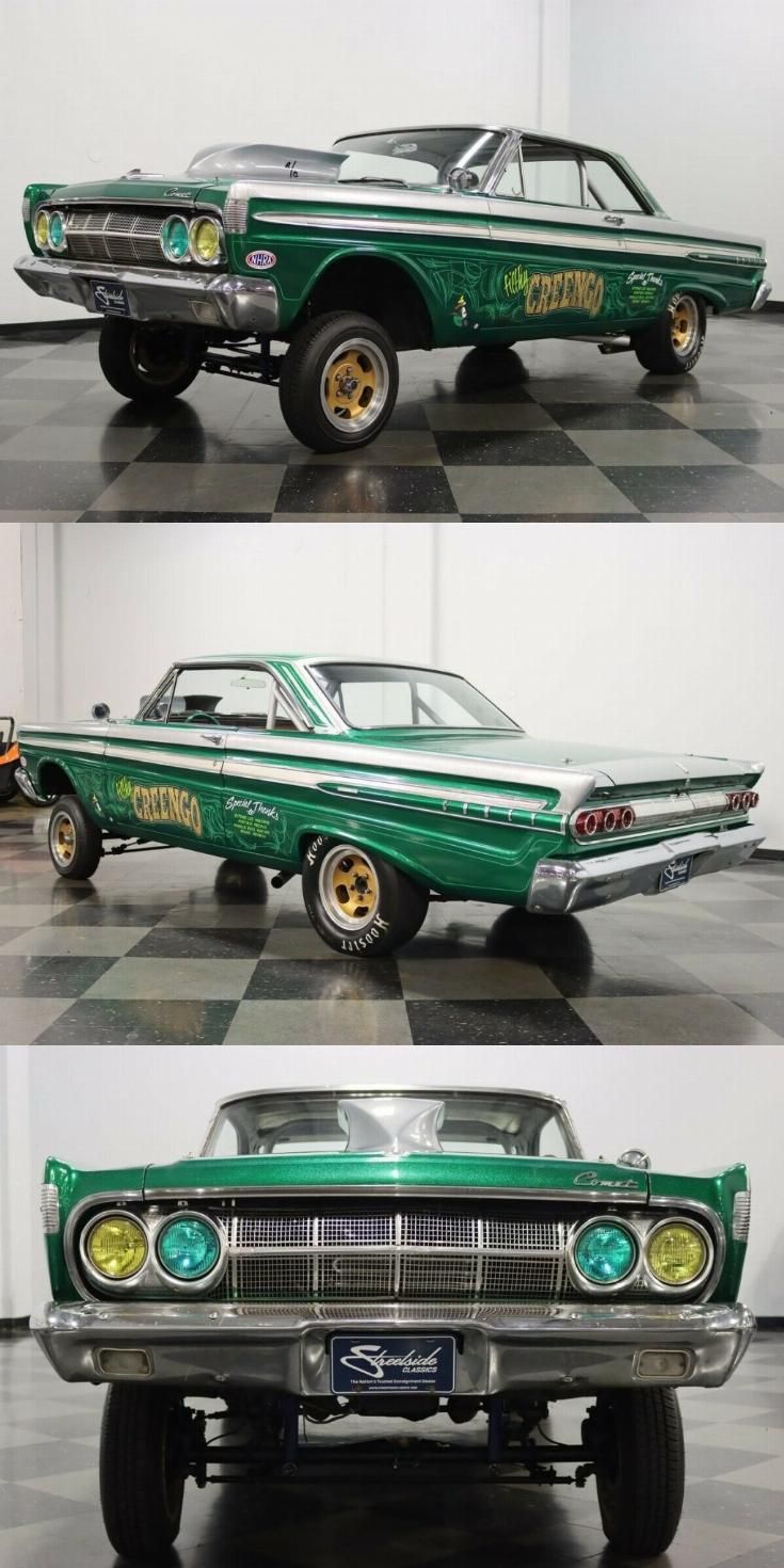 two pictures of an old green and white car