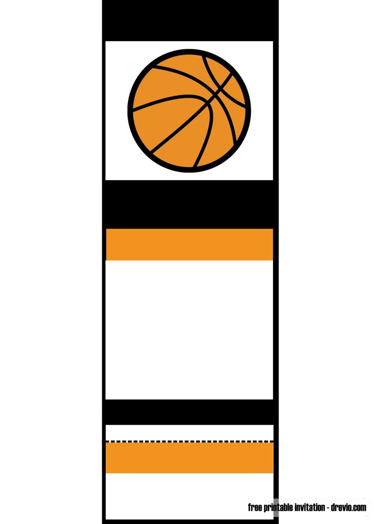 an orange and black striped bookmark with a basketball on the front in white background