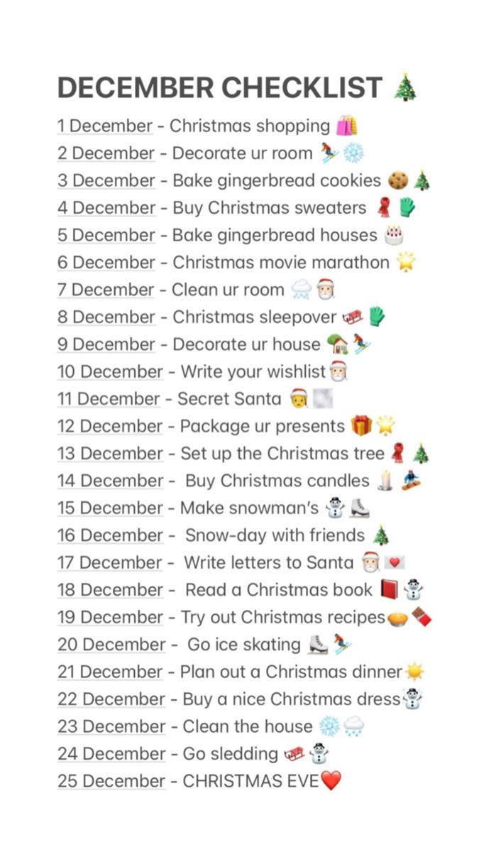 a christmas checklist is shown in white