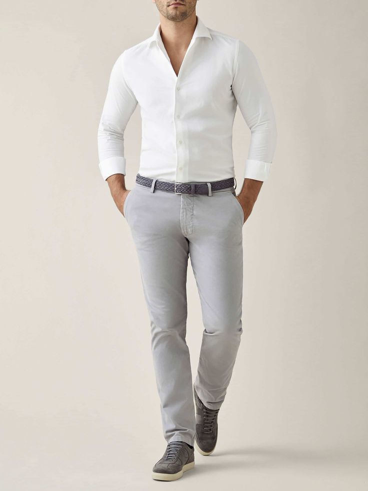 LUCA FALONI | CORTINA COTTON CHINOS | MADE IN ITALY Slim Fit Cotton Chinos With Welt Pockets, Slim Fit Cotton Pants For Business Casual, Business Casual Slim Fit Cotton Pants, Modern Formal Cotton Pants, Slim Fit Cotton Chinos For Business Casual, Formal Slim Fit Cotton Pants, Tailored Cotton Chinos Casual Style, Tailored Cotton Chinos In Casual Style, Fitted White Chinos With Straight Hem