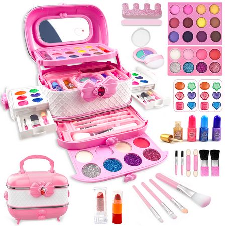 [ All-in-one Kids Makeup Kit for Girls ] - This kids beauty makeup kit is perfect for little girls to explore the world of make up and nail painting. It comes with 14 eye shadows, 2 eyebrows, 3 blushes, 1 eye shadow wax, 12 lip glosses, 2 lipsticks with 3 colors, 1 pressed powder, 11 makeup brushes, 4 nail polishes, 1 nail file and more. Get ready for your little princess to shine! [ Safe & Washable Makeup Toys for Kids ] - Our pretend play makeup toy is made from high-quality and non-toxic mate Birthday Gifts Pink, Kid Makeup, Kids Makeup Kit, Makeup For Kids, Makeup Palette Collection, Makeup Toys, Makeup Kit For Kids, Play Makeup, Toddler Girl Toys